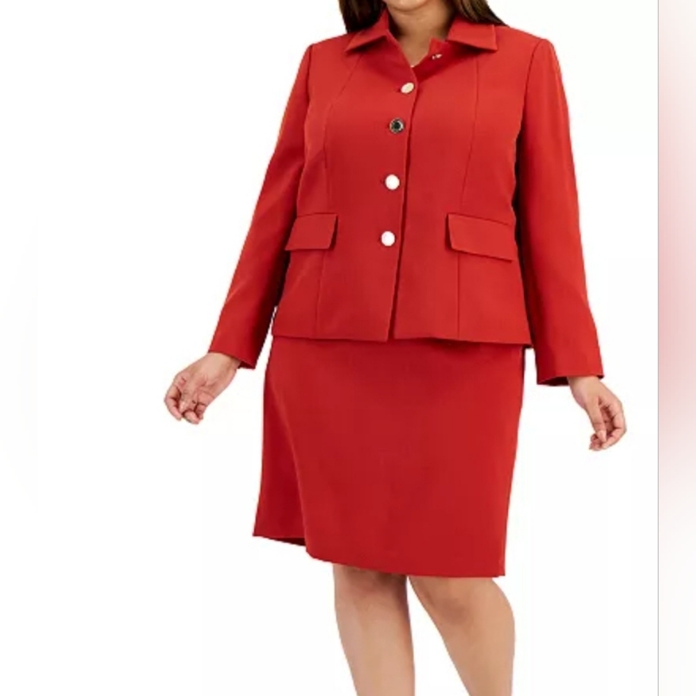 Le Suit Plus Size 2PC Crepe Wing-Collar Jacket & Slim Skirt Suit